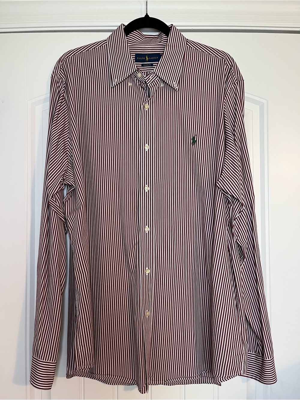 Polo Ralph Lauren Maroon Striped Button Down Collar Dress Shirt Size XL